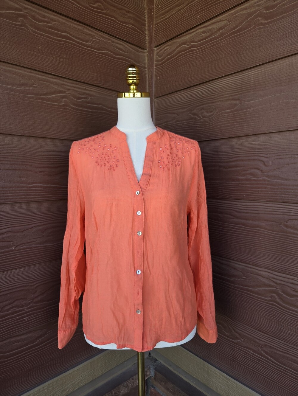 Nanette Lepore Coral Embroidered Button‑Down Blouse – Women’s Size Large - Picture 13 of 15
